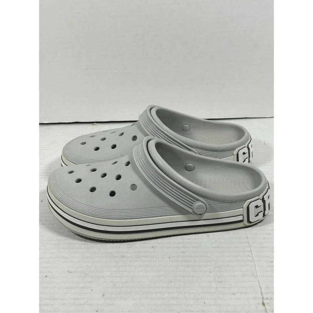 Crocs Crocband Logo Mania Clogs Light Grey Mens 9 Womens 11 Platform Sandals